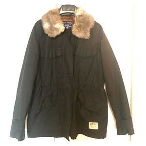 Jack Wills Faux Fur Trim Parka in dark Chestnut
